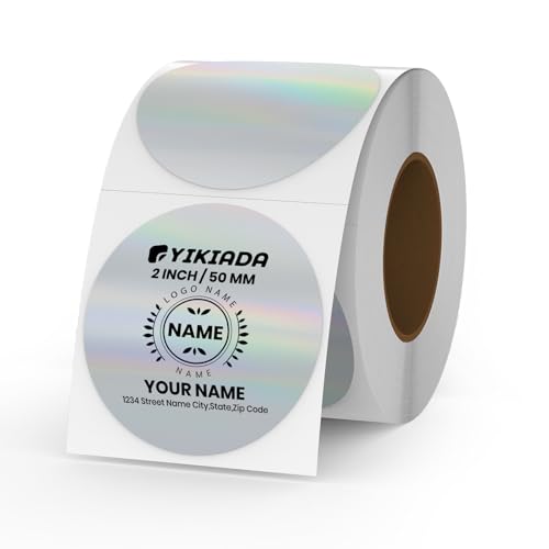 YIKIADA Silver Thermo Etiketten Vinyl 50 mm Holographic Rolle Selbstklebend Punktaufkleber Wasserdicht Glitter Aufkleber für Logo Barcode QR Code Kinder Office Home 200 Stück von YIKIADA
