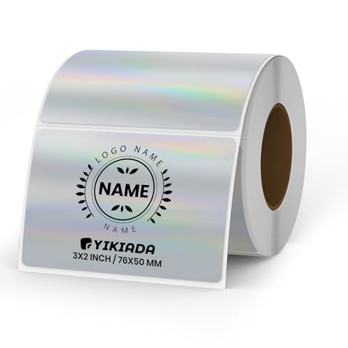 YIKIADA Silbrig Thermo Etiketten Vinyl 50 x 76 mm Rolle Rechteckig Selbstklebend Adressaufkleber Wasserdicht Glitter Aufkleber für Logo Barcode QR Code Kinder Office Home 200 Stück von YIKIADA