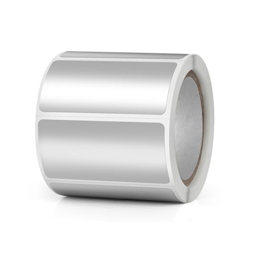 YIKIADA Silver Thermo Etiketten Vinyl 25 × 50 mm Rolle Rechteckig Selbstklebend Adressaufkleber Wasserdicht Glitter Aufkleber für Logo Barcode QR Code Kinder Office Home 300 Stück von YIKIADA