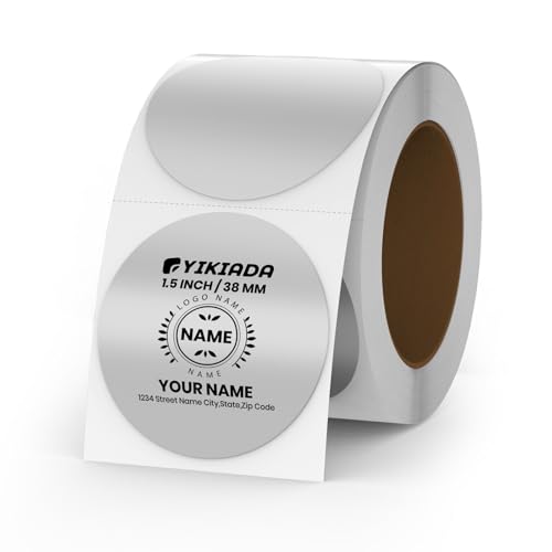 YIKIADA Silver Thermo Etiketten Vinyl 38 mm Rolle Selbstklebend Punktaufkleber Wasserdicht Glitter Aufkleber für Logo Barcode QR Code Kinder Office Home 500 Stück von YIKIADA