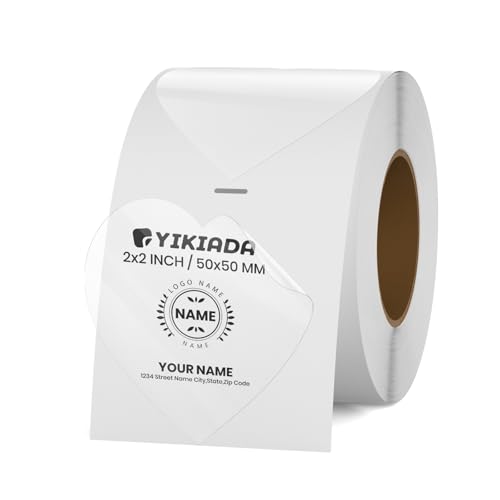 YIKIADA Transparente Herz Thermo Etiketten Vinyl 50 mm Selbstklebend Rolle Geschenk Aufkleber Wasserdicht Klar Thermoaufkleber für Logo Barcode Hochzeit Jahrestag Valentinstag 300 Stück von YIKIADA