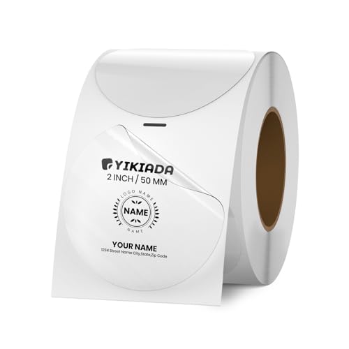 YIKIADA Transparente Punkte Thermo Etiketten Vinyl 50 mm Selbstklebend Rolle Siegel Adressaufkleber Wasserdicht Drucker Aufkleber für Logo Barcode QR Code Inventar 300 Stück von YIKIADA