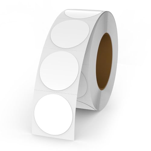 YIKIADA Weiß Runde Thermoetikett Vinyl 25 mm Selbstklebend Rolle Adressaufkleber Wasserdicht Punkt Aufkleber für Logo Barcode Preis Versand 500 Stück von YIKIADA