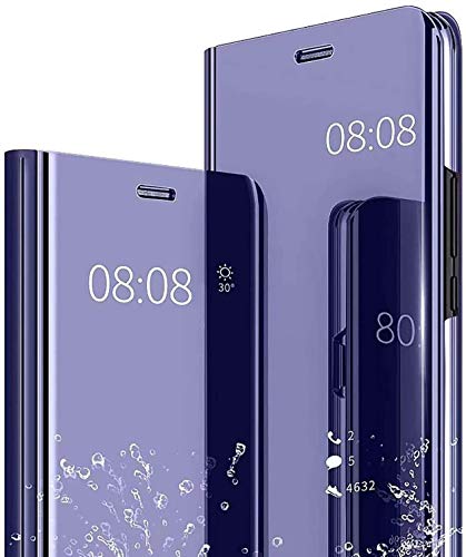 YIKLA Hülle Geeignet für Samsung Galaxy A32 5G, Smart Clear View Flip Ultra dünn Leder Schutzhülle, Stilvoll Spiegel Handyhülle mit Klappbarer Ständer, Lila/Blau von YIKLA