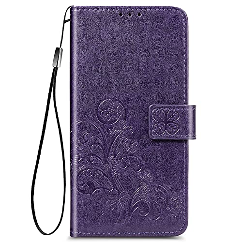 YIKLA Hülle für Samsung Galaxy M32, PU/TPU Leder Flip Folio Tasche Handyhülle, mit [Kartenfach] [Magnetverschluss] Standfunktion Brieftasche Handy Cover - Lila von YIKLA