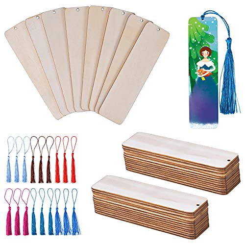 YILANJIN 24 Stück Lesezeichen Holz, Blanko Holz Lesezeichen mit 24Stk Farbige Quasten, Lesezeichen Set, Quasten Lesezeichen mit Löchern, Holz zum Bemalen Lesezeichen YILANJIN 24 Stück Lesezeichen Holz, Blanko Holz Lesezeichen mit 24Stk Farbige Quasten, Lesezeichen Set, Quasten Lesezeichen mit Löchern, Holz zum Bemalen Lesezeichen von YILANJIN
