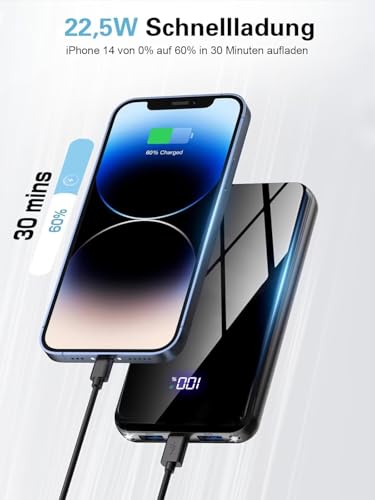YILANS Power Bank, 22,5W Powerbank 26800mAh (USB-C Input & Output), PD 3.0 QC 4.0 Externer Handyakkus, Kompatibel mit iPhone 16 15 14 13 12 Galaxy und （Schwarz） von YILANS