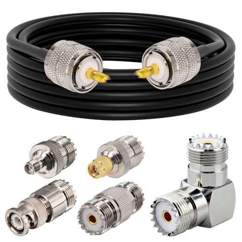 YILIANDUO CB Funk Kabel UHF Stecker PL-259 auf UHF Stecker 5M PL-259 RG58 Koaxialkabel + 5 Typ UHF PL259 Stecker RF Adapter Set für Walkie Talkie CB Radio SWR Meter Antennenanalysator von YILIANDUO