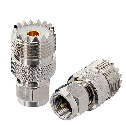 YILIANDUO HF Koaxialadapter PL-259 SO-239 UHF Buchse auf F Stecker Gerade Vernickelter Stecker für TV Antenne Koaxialkabel WLAN Radios Externe Antenne Packung mit 2 von YILIANDUO