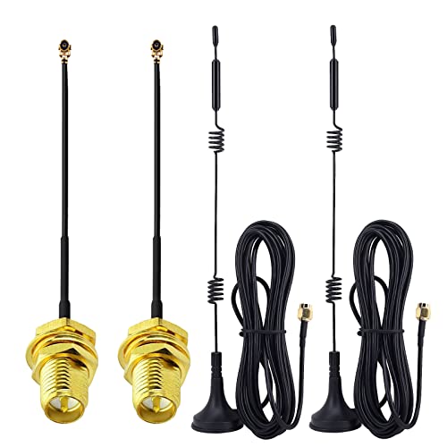 YILIANDUO WiFi Antenne 9dBi 2.4G/5.8G 5GHz Antenne Magnetfuß RP-SMA Stecker Antenne + RP-SMA Buchse auf U.FL IPX IPEX Kabel 10CM für Intel Fenvi Wireless Mini PCI Express PCIE Netzwerkkarte 2 Stück von YILIANDUO