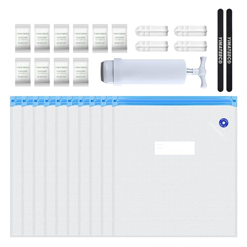 Filament Aufbewahrungsbeutel Set, 3D Drucker Vakuumbeutel Kit Wiederverwendbar Vakuum versiegelte Feuchtigkeitsdicht 10 Beutel mit 10 Trockenmitteln und 1 Handpumpe für 3D Drucker Glühfaden Lagerung von YIMATEECO
