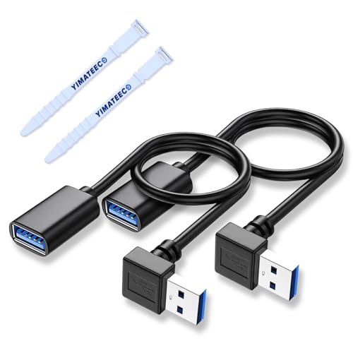 USB 3.0 Verlängerungskabel Adapter Kabel USB Winkelstecker 90 Grad, 2 Stück USB Verlängerung Kurz USB A Stecker auf Buchse für Maus, Tastatur, Hub, Drucker, PS4/5 Externe Festplatte (Oben, 30cm) von YIMATEECO