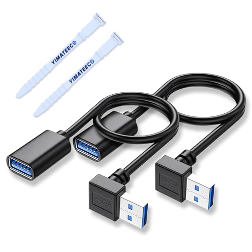 USB 3.0 Verlängerungskabel Adapter Kabel USB Winkelstecker 90 Grad, 2 Stü USB Verlängerung Kurz USB A Stecker auf Buchse für Maus, Tastatur, Hub, Drucker, PS4/5 Externe Festplatte (Nach Unten, 30cm) von YIMATEECO