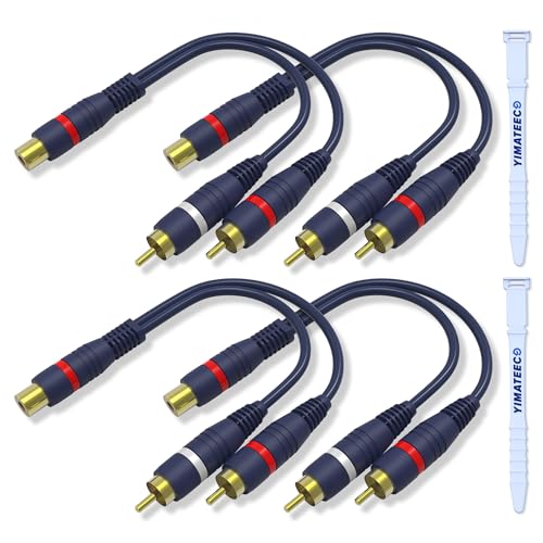 YIMATEECO Cinch Kabel Klinke Adapter Cinch Y Splitter 15cm AV Audio Kabel für Subwoofer, Lautsprecher Heimkino RCA zu JACK (15 cm RCA Cable, Buchse zu Stecker, 4Stü, Blau) von YIMATEECO