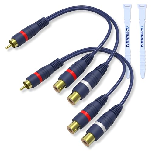 YIMATEECO Cinch Kabel RCA Cinch Y Splitter Adapter Kabel 15cm AV Audio Kabel für Subwoofer, Lautsprecher Heimkino RCA zu JACK (15 cm RCA Kabel, Stecker zu Buchse, 2Stü, Blau) von YIMATEECO