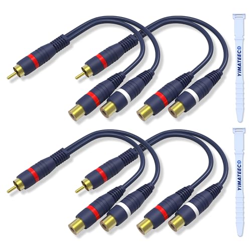 YIMATEECO Cinch Kabel RCA Cinch Y Splitter Adapter 15cm AV Audio Kabel für Subwoofer, Lautsprecher Heimkino RCA zu JACK (15 cm Y Cable, Stecker zu Buchse, 4Stü, Blau) von YIMATEECO