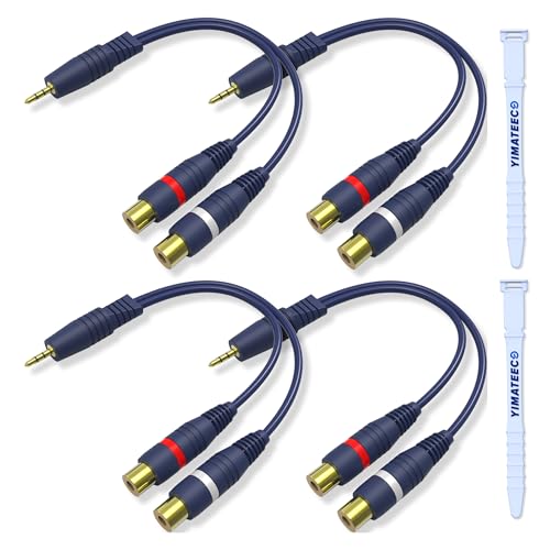YIMATEECO Cinch Klinke Adapter, Cinch Kabel RCA Y Splitter Kabel Von RCA 3,5mm Stecker auf 2 Buchse Adapter für Subwoofer, Lautsprecher, Verstärker (3,5mm Stecker auf Buchse, 4Stü) von YIMATEECO
