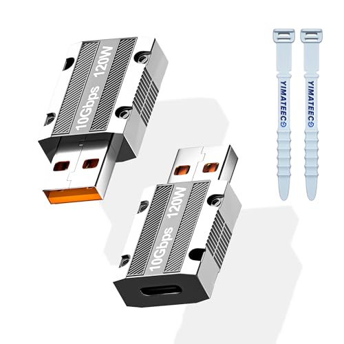 YIMATEECO USB Adapter USB C auf USB 3.0, 2 Stück Typ C Buchse auf USB3.1 A Stecker Adapter Konverter unterstützt 120W PD-Schnellladung 10 Gbit/s Datenübertragung für iPhone 15, Laptop, PC YIMATEECO USB Adapter USB C auf USB 3.0, 2 Stück Typ C Buchse auf USB3.1 A Stecker Adapter Konverter unterstützt 120W PD-Schnellladung 10 Gbit/s Datenübertragung für iPhone 15, Laptop, PC von YIMATEECO