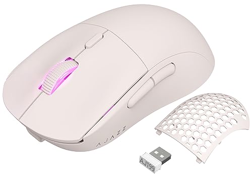 YINDIAO AJAZZ AJ199 PRO Kabellose Gaming-Maus,Ultraleicht(59g),Optischer Sensor Pixart PAW3395,26000 DPI,2.4 GHz,1ms,USB-C Kabel,6 Programmierbare Tasten,Lange Akkulaufzeit,PTFE-Füße,PC/MAC – Rosa von YINDIAO