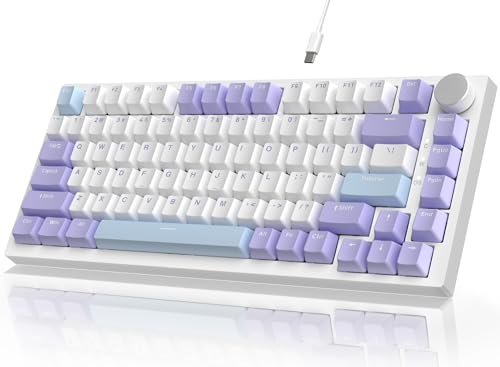 YINDIAO AK820 Mechanische Tastatur mit Knopf,75% ANSI-Layout,82 Tasten,Kabelgebundene Gaming-Tastatur,Verbesserte Dichtungsmontage,Hot Swappable,Custom Linearer Schalter,RGB-Licht,für PC,MAC (Lila) von YINDIAO