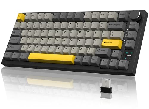 YINDIAO AK820 PRO Mechanische Tastatur mit TFT Smart Display und Knopf, 2,4G Kabellos/BT5.1/USB-C Verkabelt,75% ANSI-Layout,Dichtungsmontage,Hot-Swap,Linearer Schalter,RGB-Licht,für PC,MAC(Grau) von YINDIAO