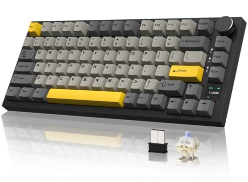 YINDIAO AK820PRO Mechanische Tastatur mit TFT Smart Display und Knopf, 2,4G Kabellos/BT5.1/USB-C Verkabelt,75% ANSI-Layout,Dichtungsmontage,Hot-Swap,Linearer Switch,RGB-Licht,für PC,MAC(Grau) von YINDIAO
