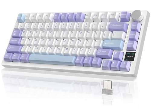 YINDIAO Ajazz AK820PRO Mechanical Keyboard with TFT Smart Display&Knob,2.4G Wireless/BT5.1/USB-C Wired,75% ANSI Layout,5 Sound Absorbing Foams,Hot-Swap Linear Switch,RGB Backlit,for PC,MAC (Purple) von YINDIAO