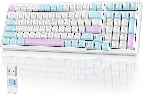 YINDIAO K96 Kabellose Mechanische Tastatur,Bluetooth/2.4GHz Kabellos,Typ-C/USB-A 2-in-1 Empfänger,Hot-Swap,100 Tasten,Kompakte Gaming Tastatur mit 96% Layout und Ziffernblock,Roter Schalter,für PC,Mac von YINDIAO