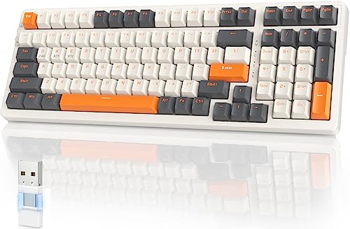 YINDIAO K96 Kabellose Mechanische Tastatur,Bluetooth/2.4GHz Kabellos,Typ-C/USB-A 2-in-1 Empfänger,Hot-Swap,100 Tasten,Kompakte Gaming Tastatur mit 96% Layout und Ziffernblock,Roter Schalter,für PC,Mac von YINDIAO