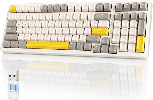 YINDIAO K96 Kabellose Mechanische Tastatur,Bluetooth/2.4GHz Kabellos,Typ-C/USB-A 2-in-1 Empfänger,Hot-Swap,100 Tasten,Kompakte Gaming Tastatur mit 96% Layout und Ziffernblock,Roter Schalter,für PC,Mac von YINDIAO