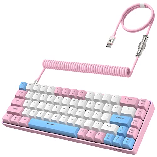 YINDIAO T8 60% Gaming-Tastatur,68 Tasten,Kompakte,Kabelgebundene,Mechanische Mini-Tastatur mit 18 Chroma-RGB-Hintergrundbeleuchtung,Blauer Schalter,USB-C-Spiraltastaturkabel,für PC,PS4-Rosa von YINDIAO
