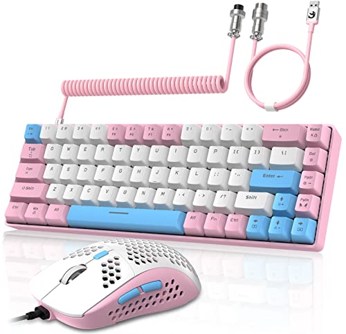 YINDIAO T8 60% RGB Gaming Tastatur und Maus Set + Gewendeltes USB-C Kabel,Kabelgebundene Mechanische Tastatur,68 Tasten TKL Compact Layout,Maus mit Wabenstruktur,Bis zu 6400DPI,für PC MAC PS5 -Rosa von YINDIAO