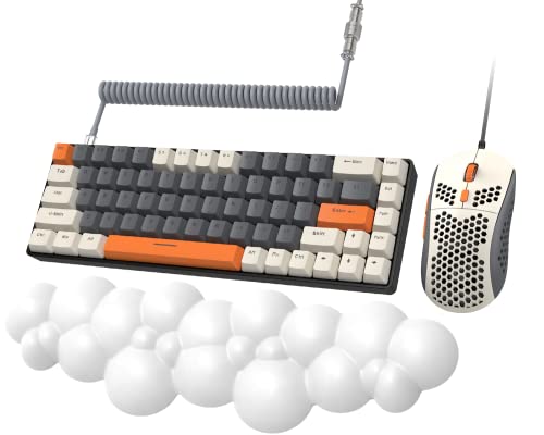 YINDIAO T8 Gaming Tastatur und Maus Set & Wolkenweiche Komfort Handballenauflage,60% Tastatur,RGB Beleuchtung,Kompaktes Layout,Brauner Schalter,Wabenförmige RGB Gaming Maus,USB-C Spiralkabel,für PC von YINDIAO