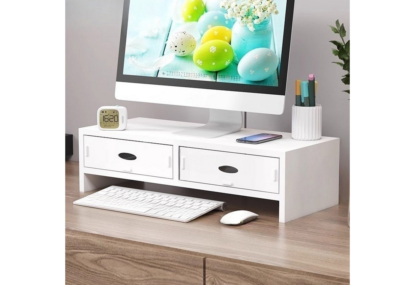 YINDN Monitorerhöhung mit 2 Schubladen, Bildschirmständer aus Dichte platte Monitorständer, (20 kg belastbar, 50 cm × 20 cm × 13,2 cm, für Schreibtischaufsatz, Monitor-Halterung, TV-Aufsatz, Monitor Stand) YINDN Monitorerhöhung mit 2 Schubladen, Bildschirmständer aus Dichte platte Monitorständer, (20 kg belastbar, 50 cm × 20 cm × 13,2 cm, für Schreibtischaufsatz, Monitor-Halterung, TV-Aufsatz, Monitor Stand) von YINDN
