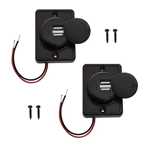 2 Stücke 3,1 A Auto Dual USB Stecker Rotes Kabel Ladegerät Buchse 2 Port Adapter 12 V-24 V Steckdose Lade Panel Mount Stecker mit 2 Schrauben von YINETTECH