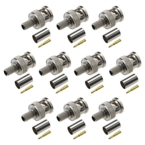 YINETTECH 10 Sätze BNC Crimpstecker mit Messing Mittelstift Crimpverbinder Kamera Koaxial Stecker 50 Ohm für RG59 RG62 Koaxialkabel von YINETTECH