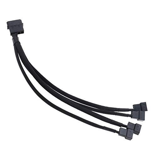 YINETTECH 12 V 4-poliges Molex auf 4 x 3/4-poliges PC-Gehäuselüfter-Konverterkabel, schwarz, für Computerkühler, Lüfter, Splitter, Y-Stromkabel von YINETTECH