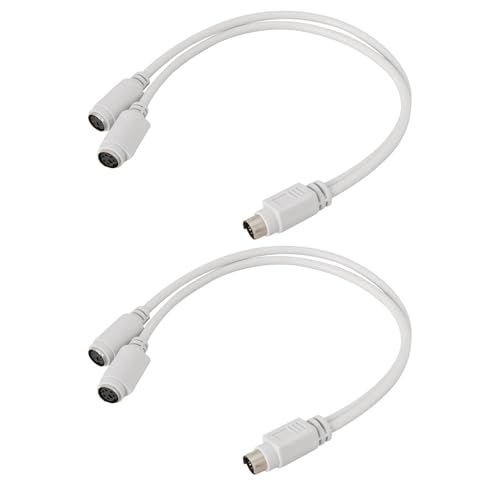 YINETTECH 2-teiliger Tastaturverteiler 6-poliges DIN-Kabel Stecker auf Buchse 1 auf 2 Splitterkabel Kompatibel mit Sony PS2-Tastaturmaus 30 cm Weiß von YINETTECH