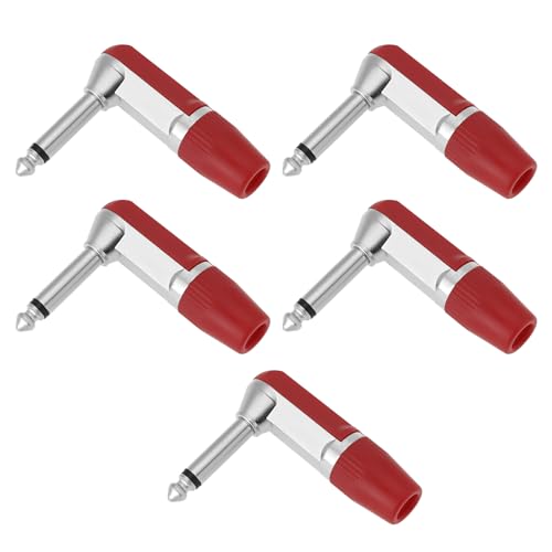 YINETTECH 5 Stück 1/4 Zoll 6,35 Mm Mono-TS-Klinkenstecker 90 Grad 2-poliger Nickel-Stecker für Mikrofone Kopfhörer Audio Video AV PC (rot) von YINETTECH