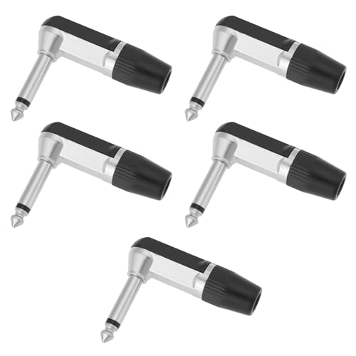 YINETTECH 5 Stück 1/4 Zoll 6,35 Mm Mono TS-Klinkenstecker 90 Grad 2-poliger Nickel-Stecker für Mikrofone Kopfhörer Audio Video AV PC (schwarz) von YINETTECH