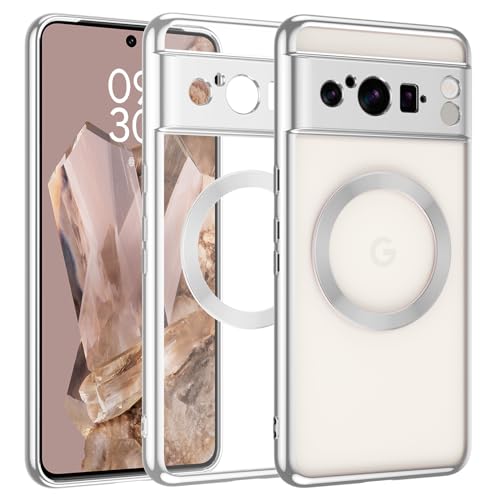 YINLAI Google Pixel 8 Pro Hülle mit MagSafe,Handyhülle Google Pixel 8 Pro Magnetisch,Schlank,Dünn,Transparent,Stoßfest,Weiches TPU Cover Case Schutzhülle für Pixel 8 Pro 6,7 Zoll 2023, Silber von YINLAI