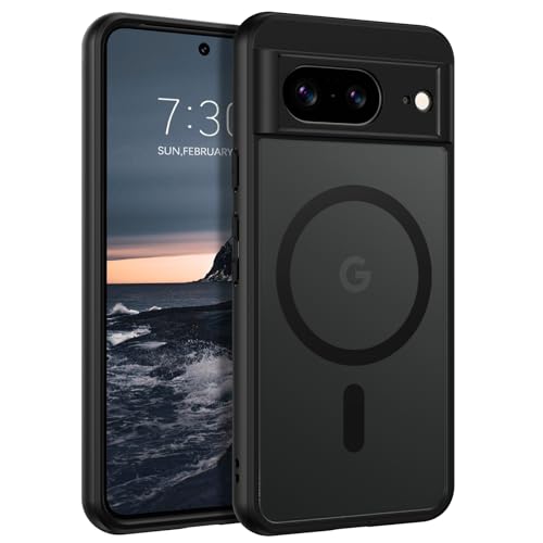 YINLAI für Google Pixel 8 Hülle Kompatibel mit MagSafe,Handyhülle Google Pixel 8 Magnetisch Cover Case Translucent Matt Stoßfest Kratzfest Schutzhülle für Google Pixel 8 6.2",Schwarz von YINLAI