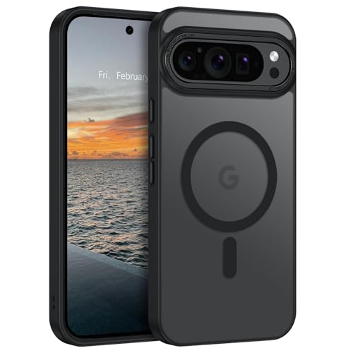 YINLAI für Google Pixel 9 Pro XL Hülle Kompatibel mit MagSafe,Handyhülle Pixel 9 Pro XL Magnetisch Cover Case Translucent Matt Stoßfest Militärschutz für Google Pixel 9 Pro XL 6.8",Schwarz von YINLAI