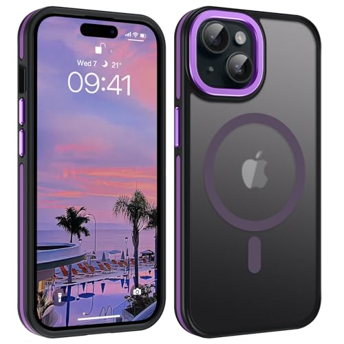 YINLAI für iPhone 15 Plus Hülle Kompatibel mit Magsafe,Handyhülle iPhone 15 Plus Magnetisch Case Schlank Slim Translucent Matte Stoßfeste Schutzhülle für iPhone 15 Plus 6,7 Zoll,Schwarz/Lila YINLAI für iPhone 15 Plus Hülle Kompatibel mit Magsafe,Handyhülle iPhone 15 Plus Magnetisch Case Schlank Slim Translucent Matte Stoßfeste Schutzhülle für iPhone 15 Plus 6,7 Zoll,Schwarz/Lila von YINLAI