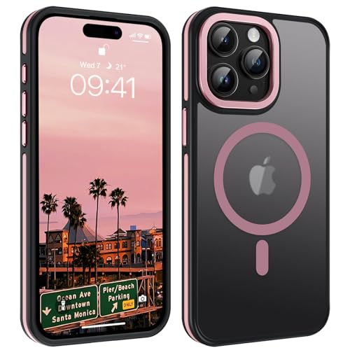 YINLAI für iPhone 15 Pro Max Hülle Kompatibel mit Magsafe,Handyhülle Magnetisch Case Schlank Slim Translucent Matte Stoßfeste Schutzhülle für iPhone 15 Pro Max 6,7 Zoll,Schwarz/Pink YINLAI für iPhone 15 Pro Max Hülle Kompatibel mit Magsafe,Handyhülle Magnetisch Case Schlank Slim Translucent Matte Stoßfeste Schutzhülle für iPhone 15 Pro Max 6,7 Zoll,Schwarz/Pink von YINLAI