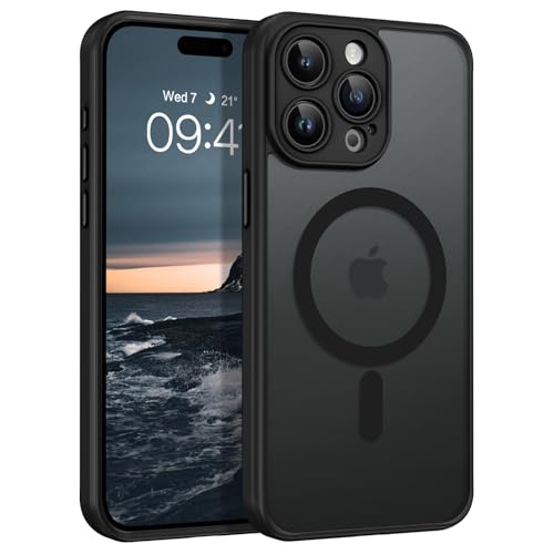 YINLAI für iPhone 15 Pro Max Hülle Kompatibel mit Magsafe für Kameraschutz Magnetisch, Militärschutz Translucent Matt Case Schutzhülle für iPhone 15 Pro Max 6.7", Schwarz von YINLAI