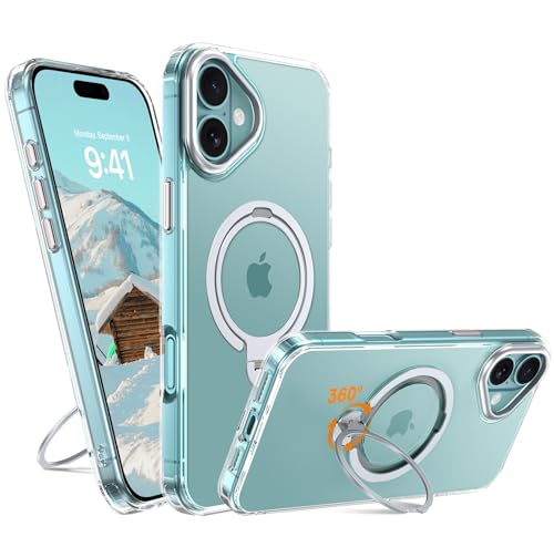 YINLAI für iPhone 16 Plus Hülle mit Top 360° Ständer Ring Kompatibel mit MagSafe,HandyHülle Magnetisch Militärschutz,Transparent Rückseite Case Cover Schutzhülle für iPhone 16 Plus 6.7",Crystal Klar von YINLAI
