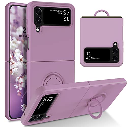 YINLAI Sakura Schutzhülle für Samsung Galaxy Z Flip4 5G Flüssigkautschuk mit 360° Ring Standfunktion Schutzhülle Silikon stoßfest – Sakura Violett von YINLAI