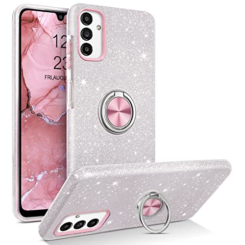 YINLAI Samsung Galaxy A13 5G Hülle Glitzer Handyhülle Samsung A04S mit 360 Grad Ring Ständer Magnetische Auto Halterung Stoßfestes Cover Case Hülle für Samsung A13 5G/A04S 4G,Silber Rosa von YINLAI