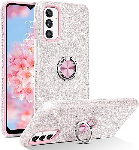 YINLAI Samsung Galaxy A14 Hülle Glitzer Handyhülle Samsung A14 mit 360 Grad Ring Ständer Magnetische Auto Halterung Stoßfestes Cover Case Hülle für Samsung A14 4G/5G, Silber Rosa von YINLAI